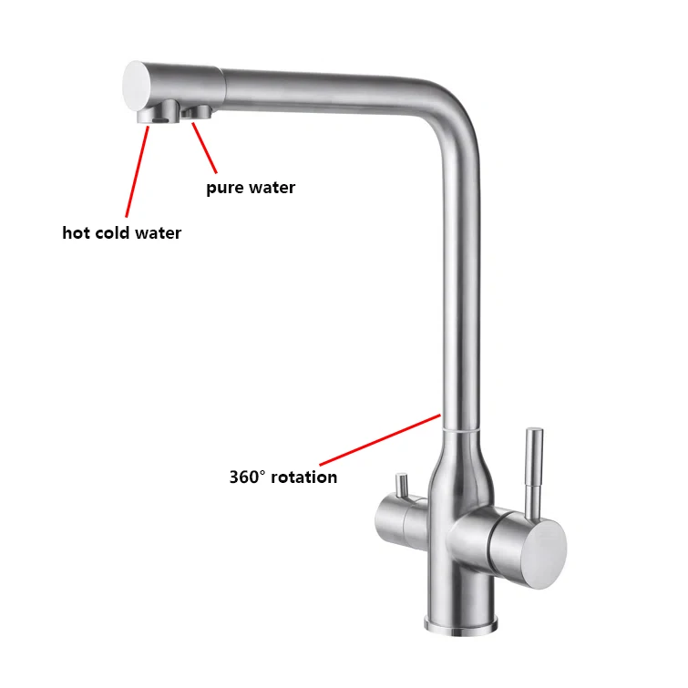 stainless steel 2 way drinking faucet deck mount hot cold double kitchen mixer tap handle water pure faucet