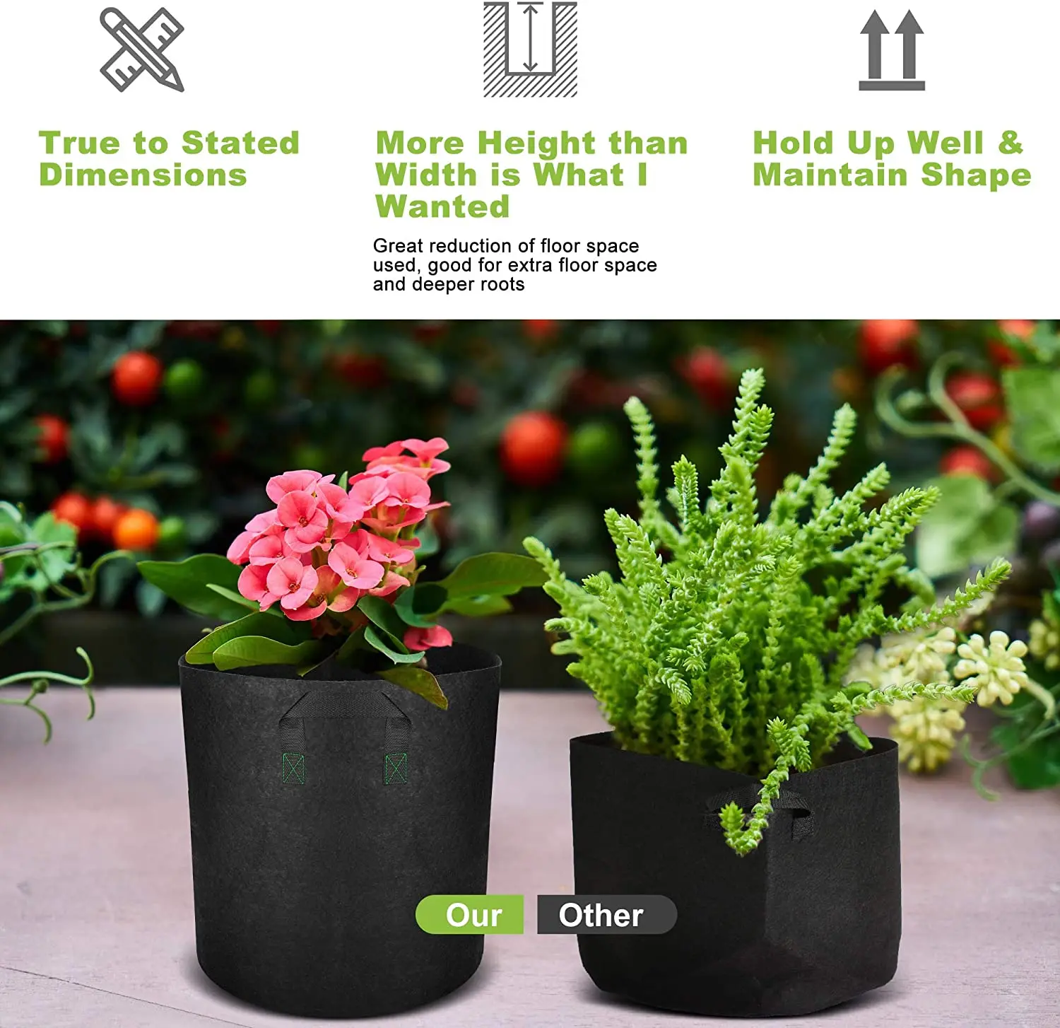 Фетровые пакеты для выращивания растений, 5, 7, 10, 20 галлонов, 5 упаковок, горшки для выращивания растений, 300 г, утолщенная аэрационная ткань, пакеты для глубокого выращивания растений