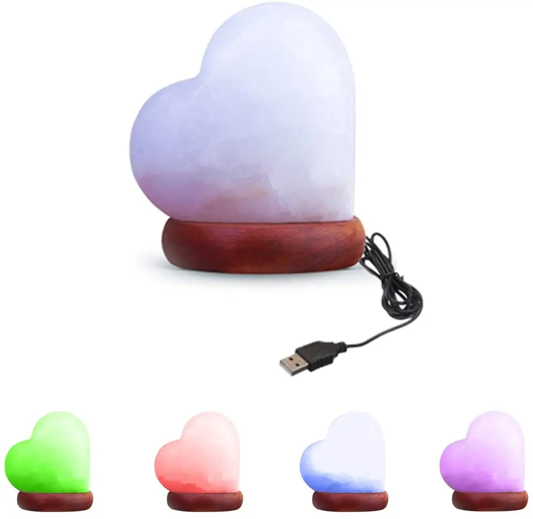 Hand Crafted Lights Heart shape Himalayan White Salt Lamp USB with Color Changing Salt Lamp from Crystal Rock