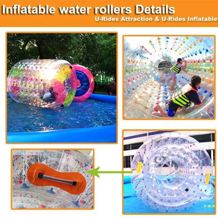 Wholesale New Yellow 0.9mm Durable PVC Tarpaulin Giant 2.5m inflatable water walking roller inflatable waterwheel for commercial