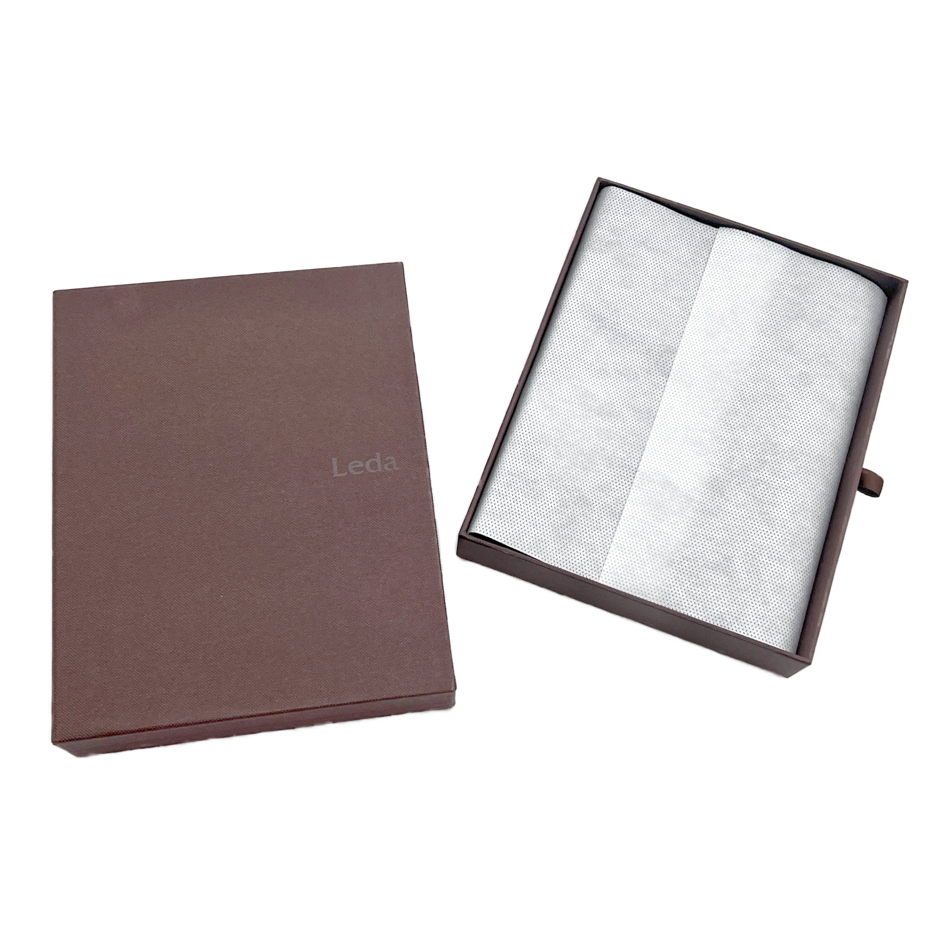 Custom luxury high-end belt gift packaging box art paper sliding drawer box for packing belt tie purse