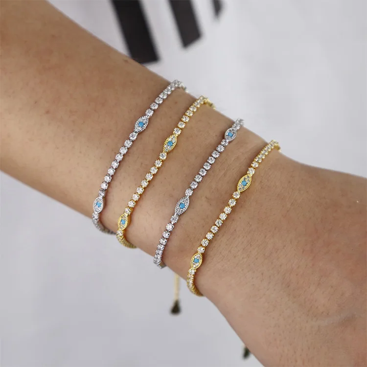 Fashion Jewelry 925 Sterling Silver Gold Plated Cz Turkish Evil Eye Tennis Bracelet