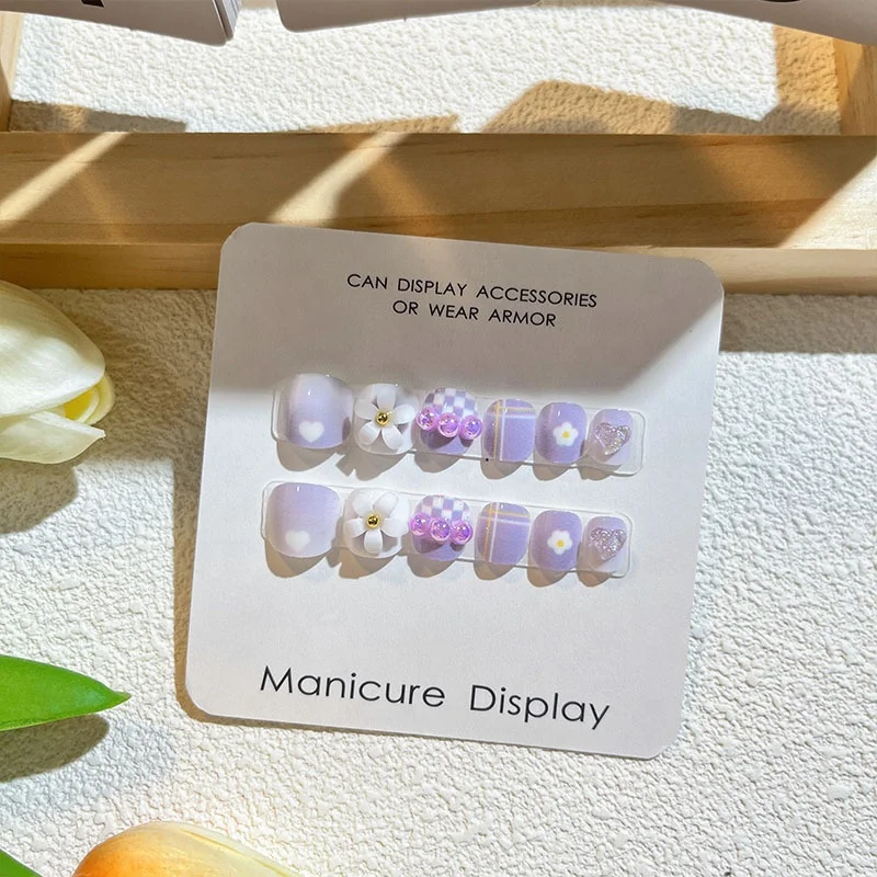 2024 New Design 24Pcs Candy Color Full Cover Cartoon Nail Art Kids Self-adhesive Glue Press On Fake False Nail Tips