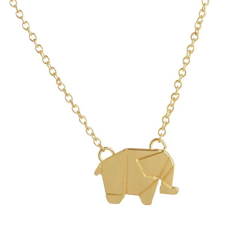 minimalist jewelry customized origami design 18K gold plated mini elephant pendant necklace for women