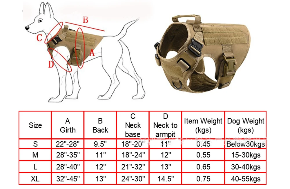 Nylon Patrol Waterproof Outdoor Sports Hunting Gear Training Tactical dog clothing Military Police Tactical Dog  Vest Harness
