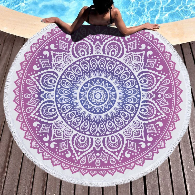 Eco-Friendly Personalized Customized Logo Round Beach Towel for Adult Customize Printed Bath Blanket Yoga Mat With Tassels