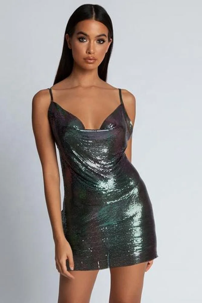 D1346 Sequin Sexy Party Dress Women 2019 Fashion Glitter Mini Bodycon Dress Night Club Evening Dresses