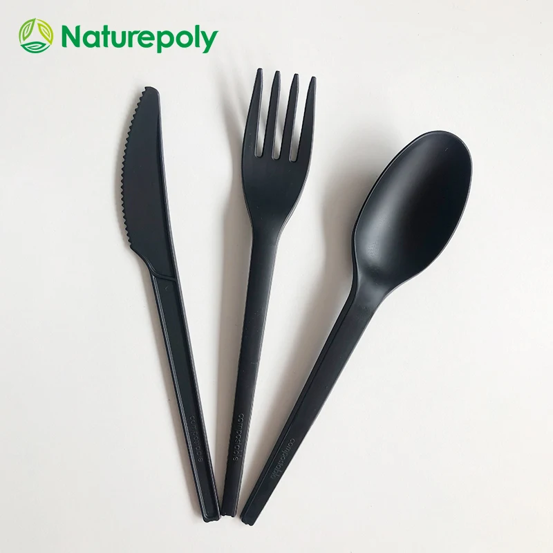 Customized Individual Wrapped Eco Friendly Disposable Utensil Kit Sets Biodegradable Plastic Knife Fork Spoon Cutlery Set