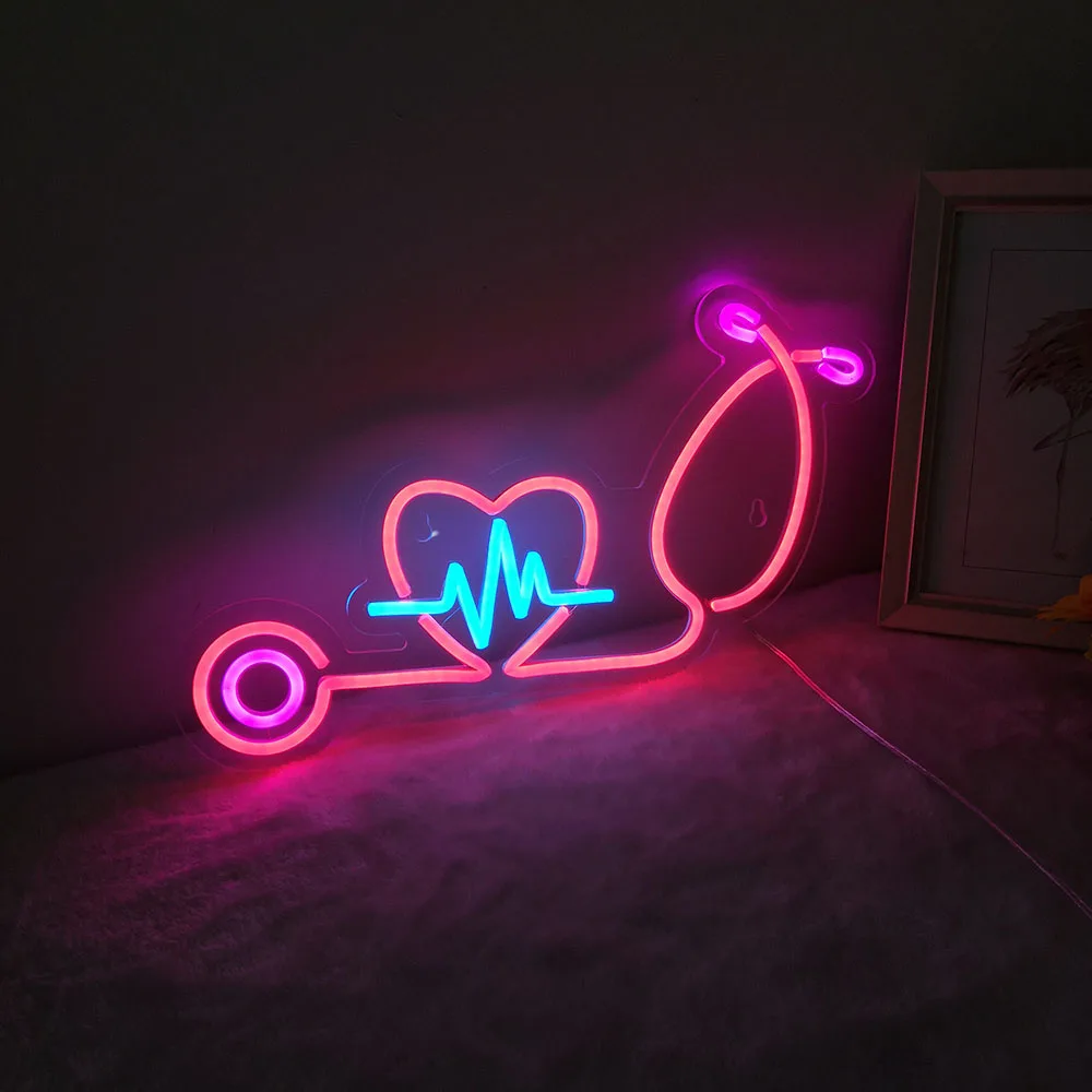Listen to Your Heart Neon Sign For Home Decoration Custom drawing Stethoscope Heart Beat Sign Wall Art color neon sign heart
