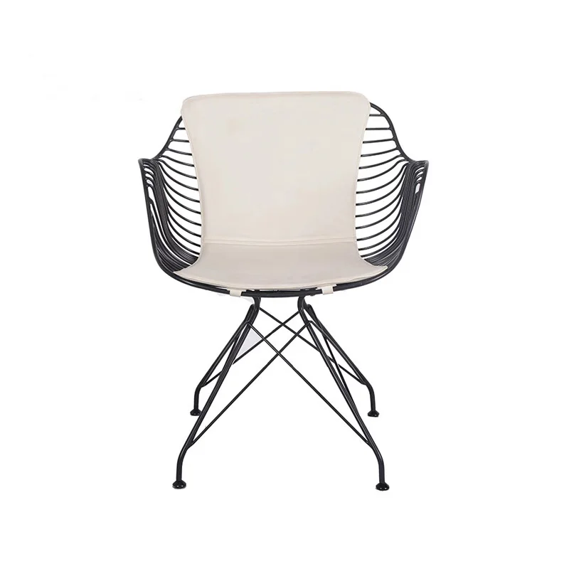 Chrome gold iron metal wire dining room wire chair with pad