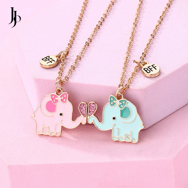 JOJO Cartoon Elephant Necklace Cute Couple Magnet Heart Necklace Fashion Friendship BFF Necklace for Teen Girls