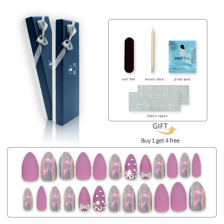 
NEWAIR luxury package custom press on nails pre glued nail designs art rhinestone point shape acrylic nail manufacturer 