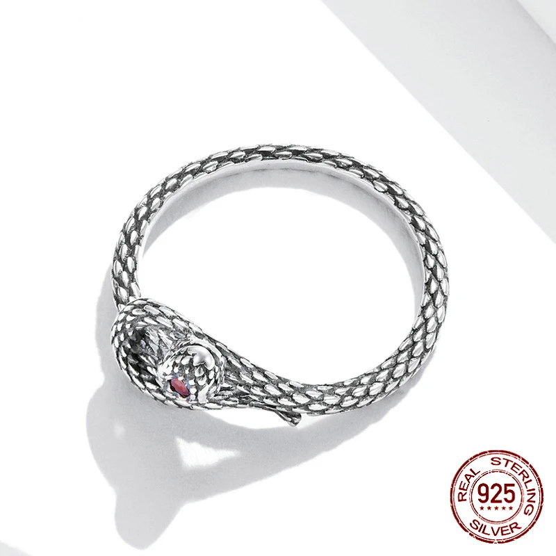 exaggeration vintage 925 sterling silver red zircon eye snake ring