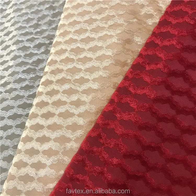 92% Polyester 8% Spandex Jacquard Stretch KS White Velvet Fabric for Dress