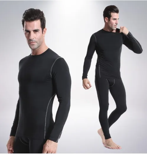 Fitness men long sleeve running sports t shirt men thermal muscle gym compression clothes
