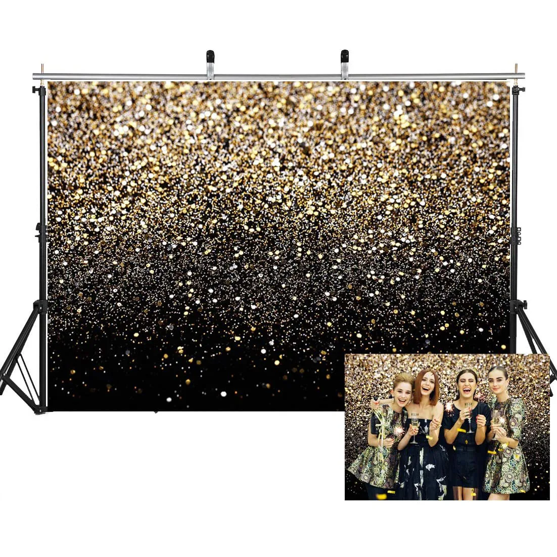 Nicro 7x5ft Custom Wedding Backdrops Black Gold Confetti Theme Wall Background New Year Birthday Party Photography Backdrop