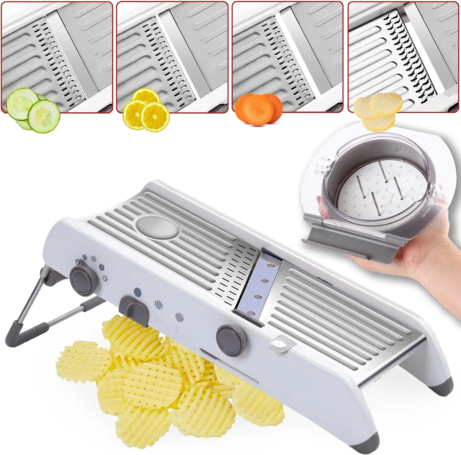 Mandoline Food Slicer Safe Kitchen Vegetable Chopper with Adjustable Features Fruit & Vegetable Tools 24-in-1 Stainless Steel