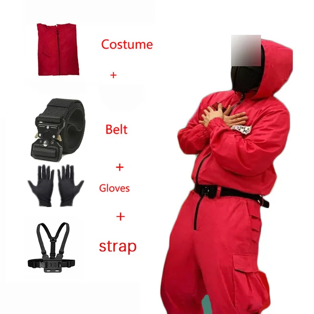 2021 Squid Game Costume Fashion Cosplay Costume Halloween Red Jumpsuit Belt Party Korean TV 456 Costume