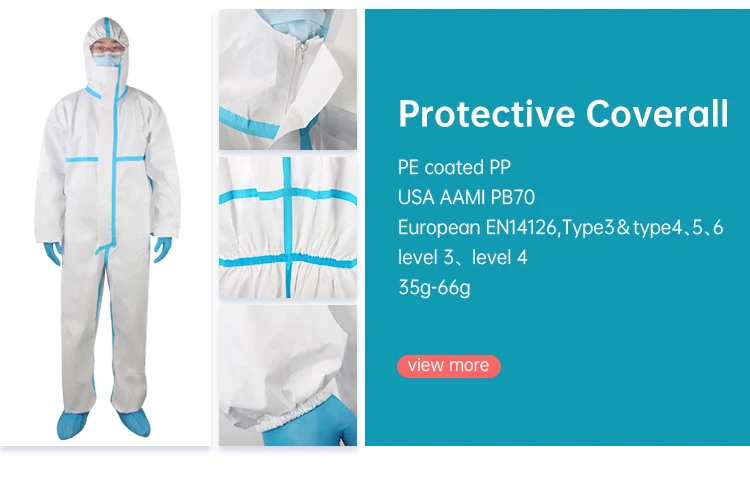  Комбинезон Hazmat-костюм нетканый микропористый Тип 5/6 Одноразовые Ce медицинской защитной одежды класс II 3 слоя из нетканого материала pp + pe