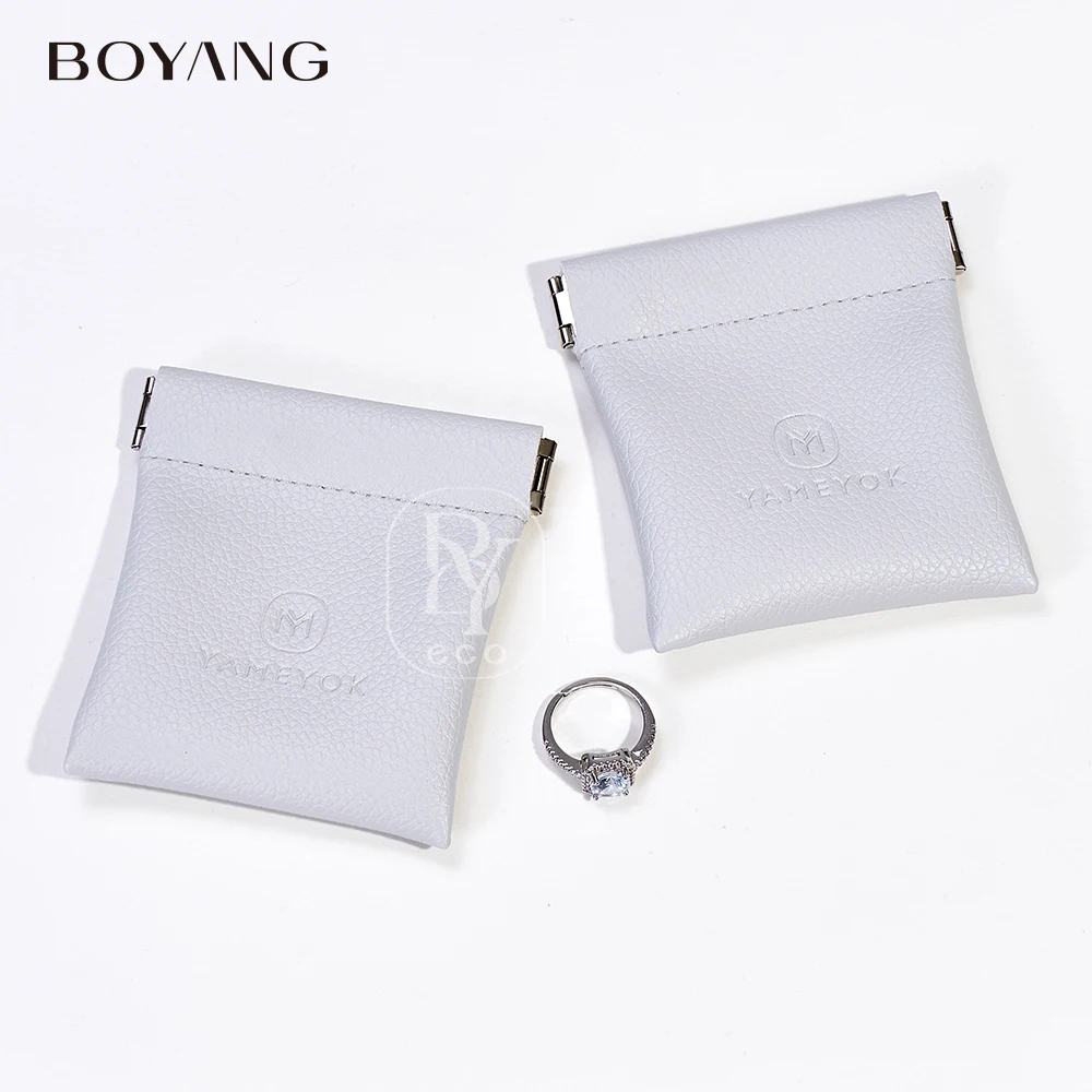 Boyang Custom Logo Luxury Drawstring Jewelry Packaging Bag PU Leather Jewelry Pouch