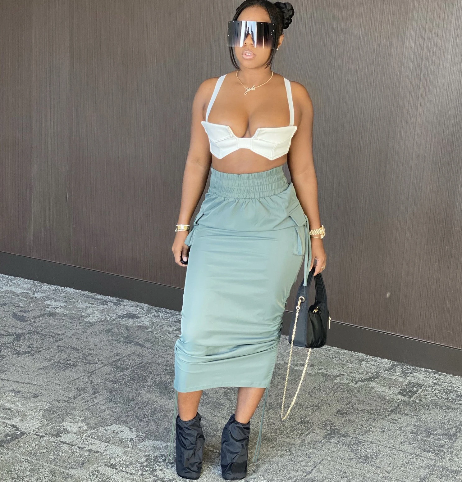 Новое поступление весны 2021, Женская Повседневная Длинная юбка с высокой талией и карманами