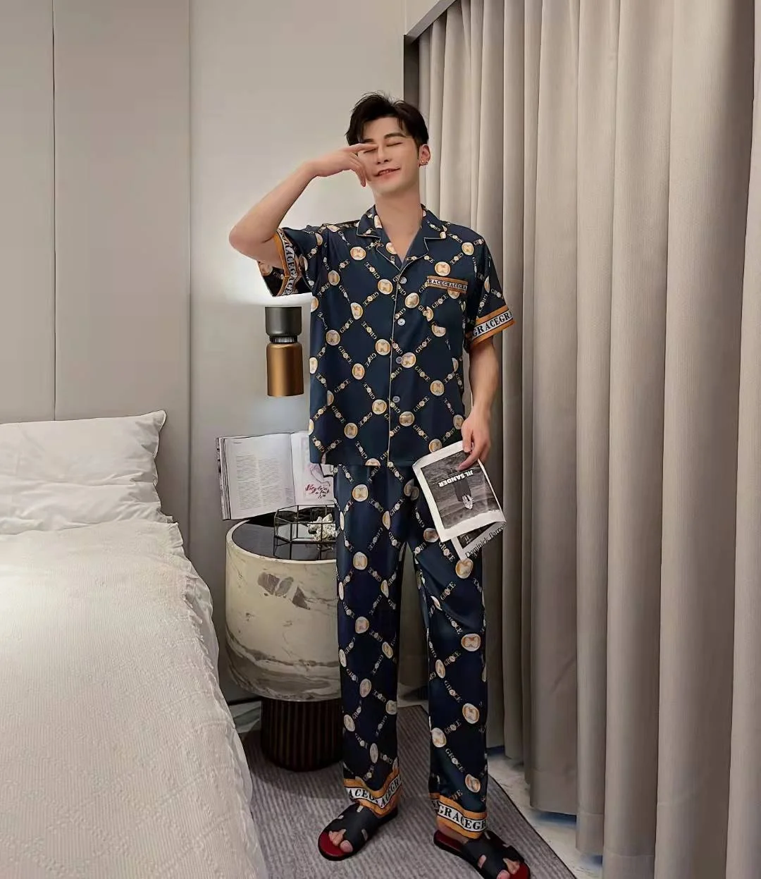 New arrivals luxury silk satin men Pajamas wholesale silk Pajama Sleepwear for men plus size summer nightwear