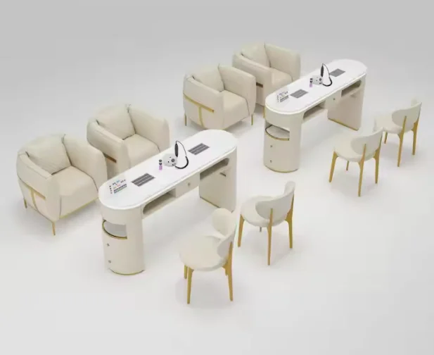 Factory Direct Sales New Modern Internet Celebrity Luxury High-end Marble Double Nail Table and Chair Set