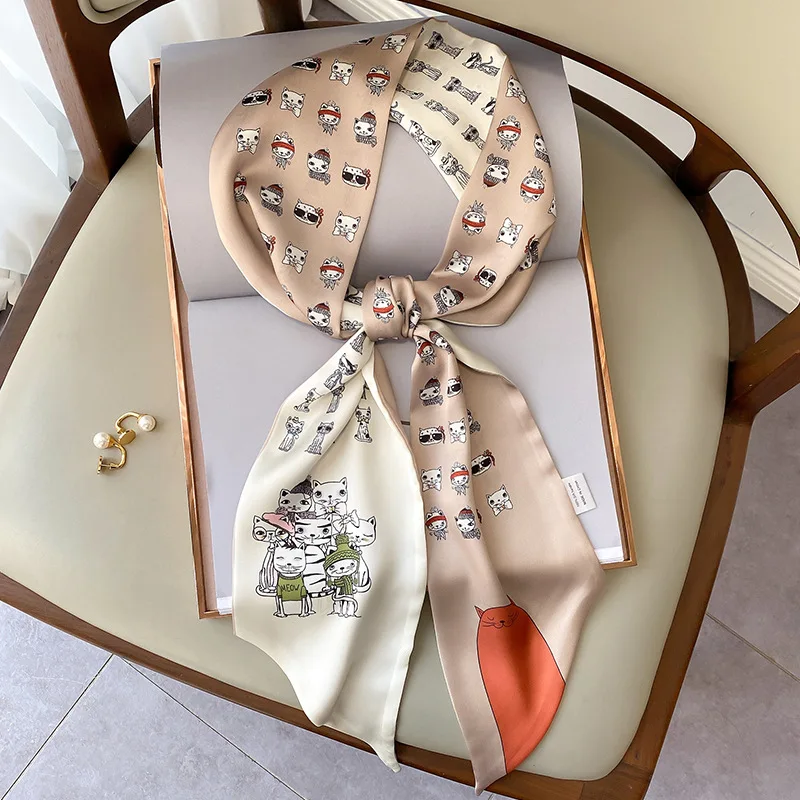 Luxury Design Silk Skinny Scarf Women Hair Band Neckerchief Long Neck Tie Foulard Female Print Bag Scarves Headband Ribbon