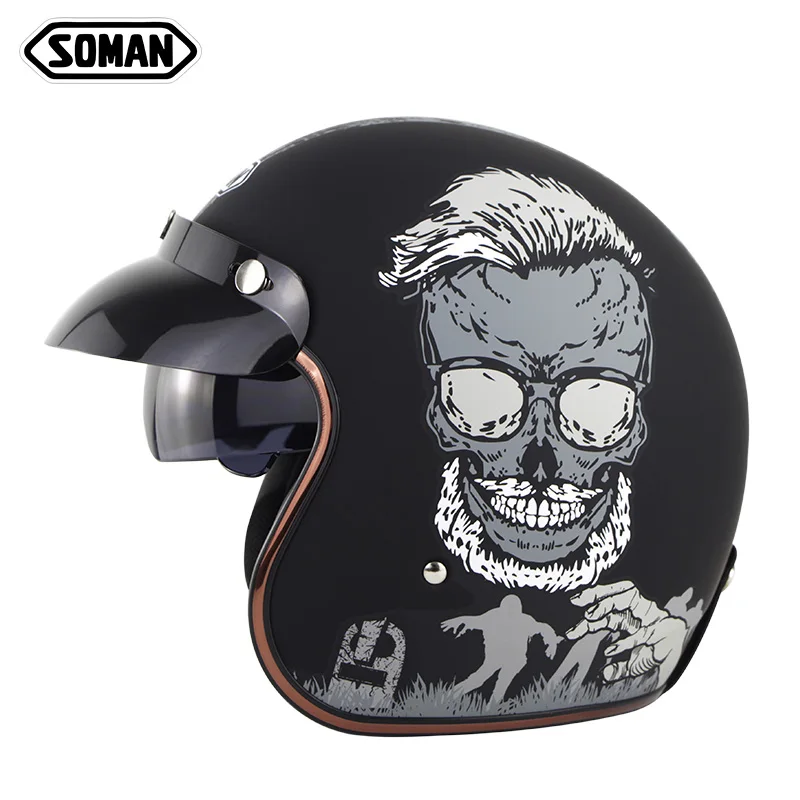 Винтажные мотоциклетные шлемы Soman SM521 с солнцезащитным козырьком 3/4 сертификация