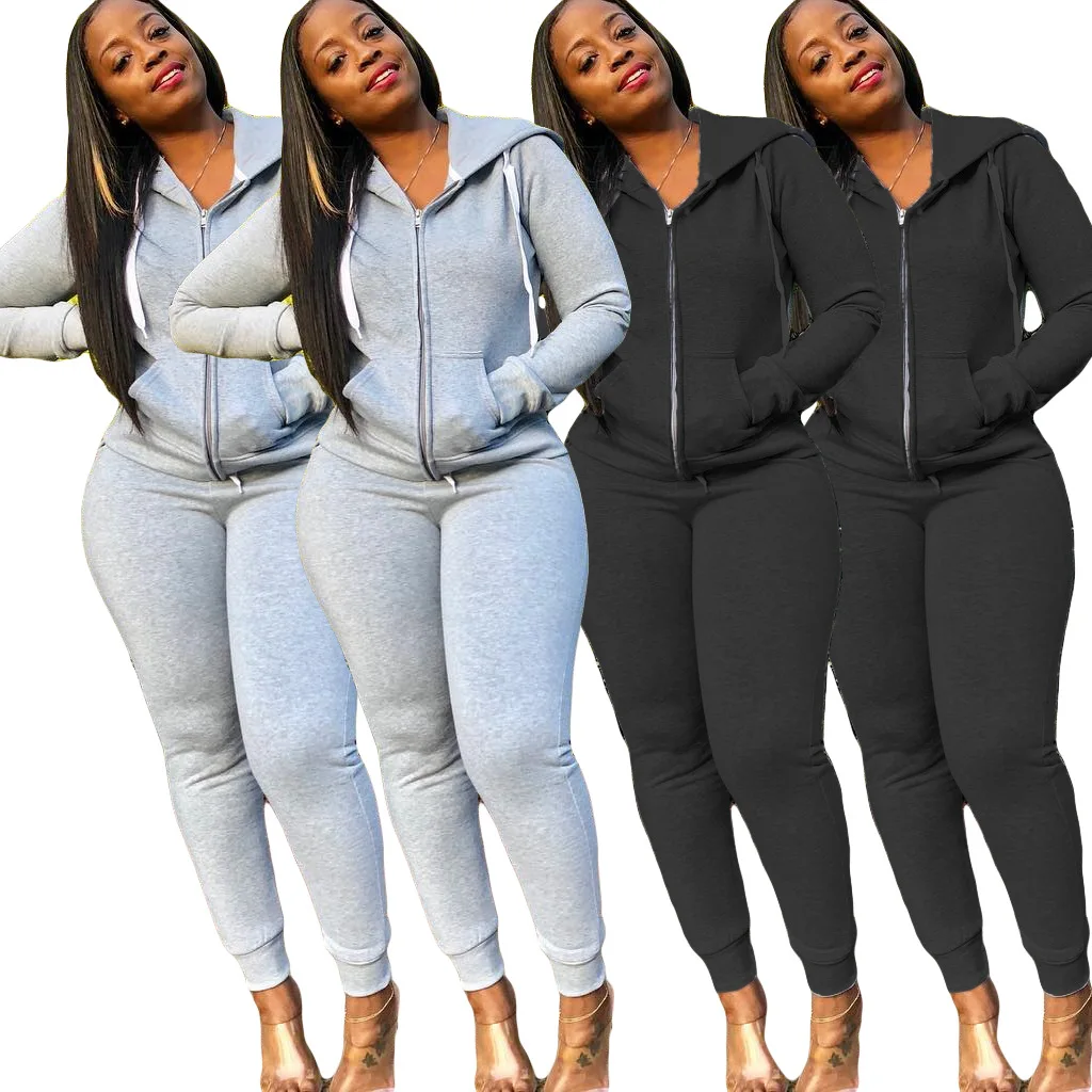 Однотонные женские костюмы для бега, оптовая продажа, комплект из 2 предметов, зимние женские джоггеры, комплект из двух предметов, спортивные костюмы