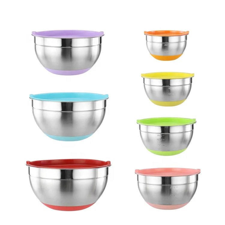 Wholesale household used multiple sizes round stainless steel bowls set mixing bowl with lid