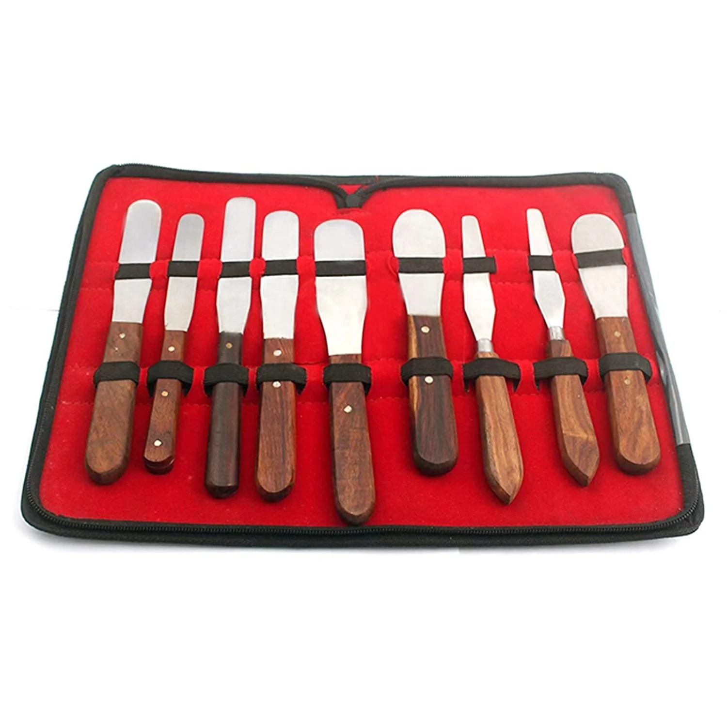 Medical Grade Stainless Steel Set of 9 Pieces Dental Mixing Spatula Plastic ALIGNATE Mixing-Wooden Handle