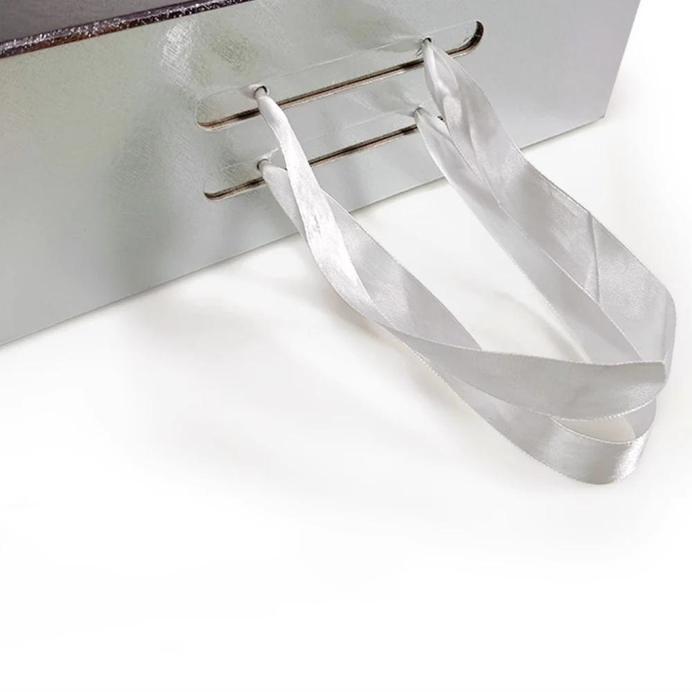 Wholesale Luxury Customized Wedding Dress Packaging Paper Box Silver Large Rigid Cardboard Gift Packaging Box with Handle Accept