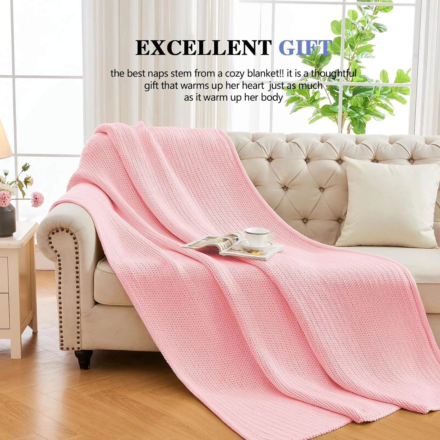 Chunky Hand Knitted Blanket Soft Giant Yarn Cotton Tube sensory gravity Weighted Blankets