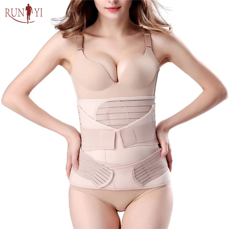 Women 3 In 1 Elastic Postpartum Belly Wrap Waist Compression Postpartum Recovery Belly Support Belt
