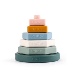 Factory direct Wholesale 6PC Learn Shapes Montessori Building Blocks Toy Stacking Baby Silicone Pile Toy Puzzle Game