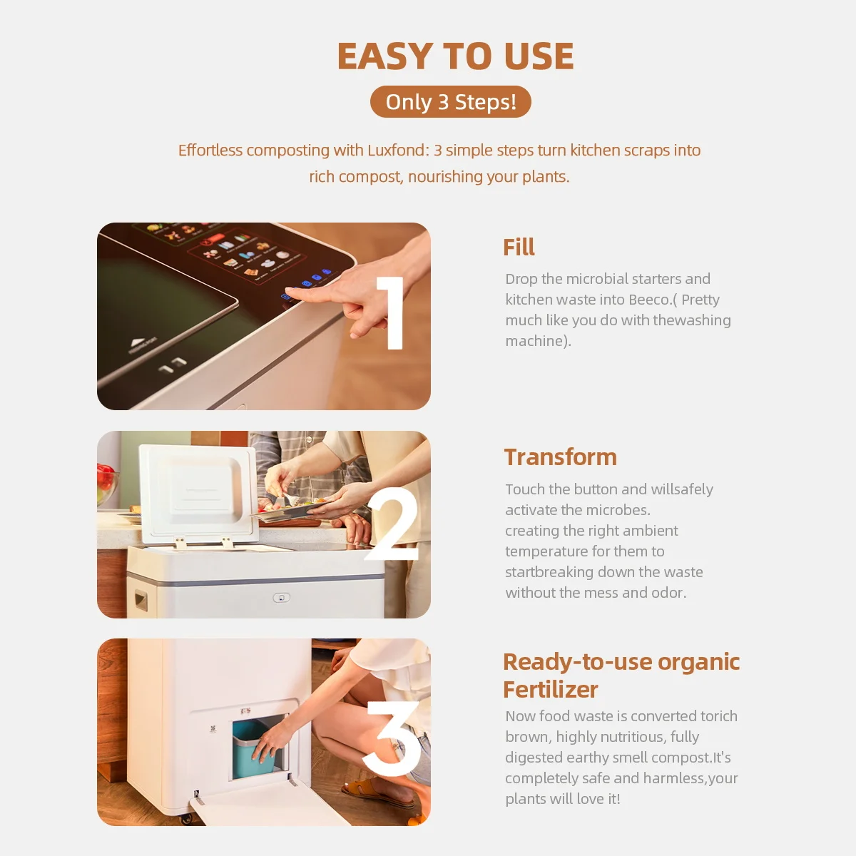 LUXFOND Smart Home Waste Management Compost Singapore Food Waste Disposal Refrigerator Compost Microbes Factory