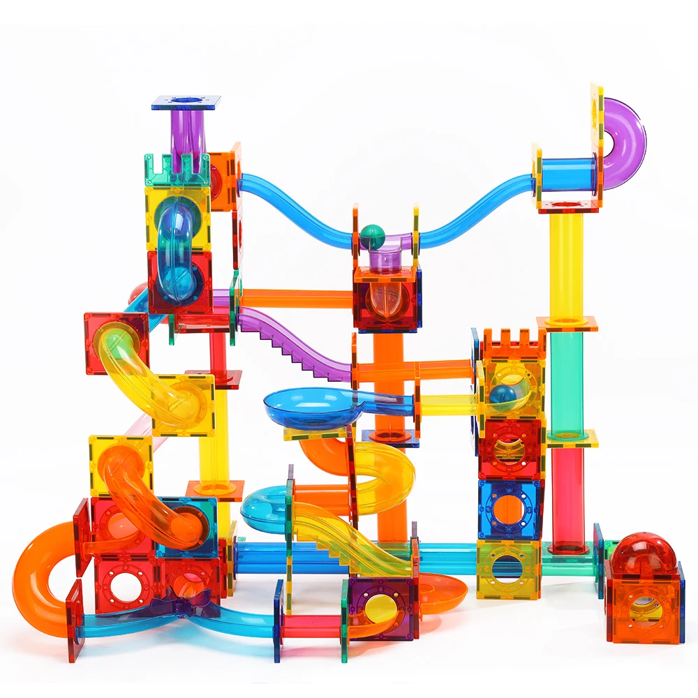 Marble Run 200PCS Educational Magnetic Blocks Toy Set Magnetic Building Tiles Bricks Toys DIY Magnetic Slide Balls Toy Set