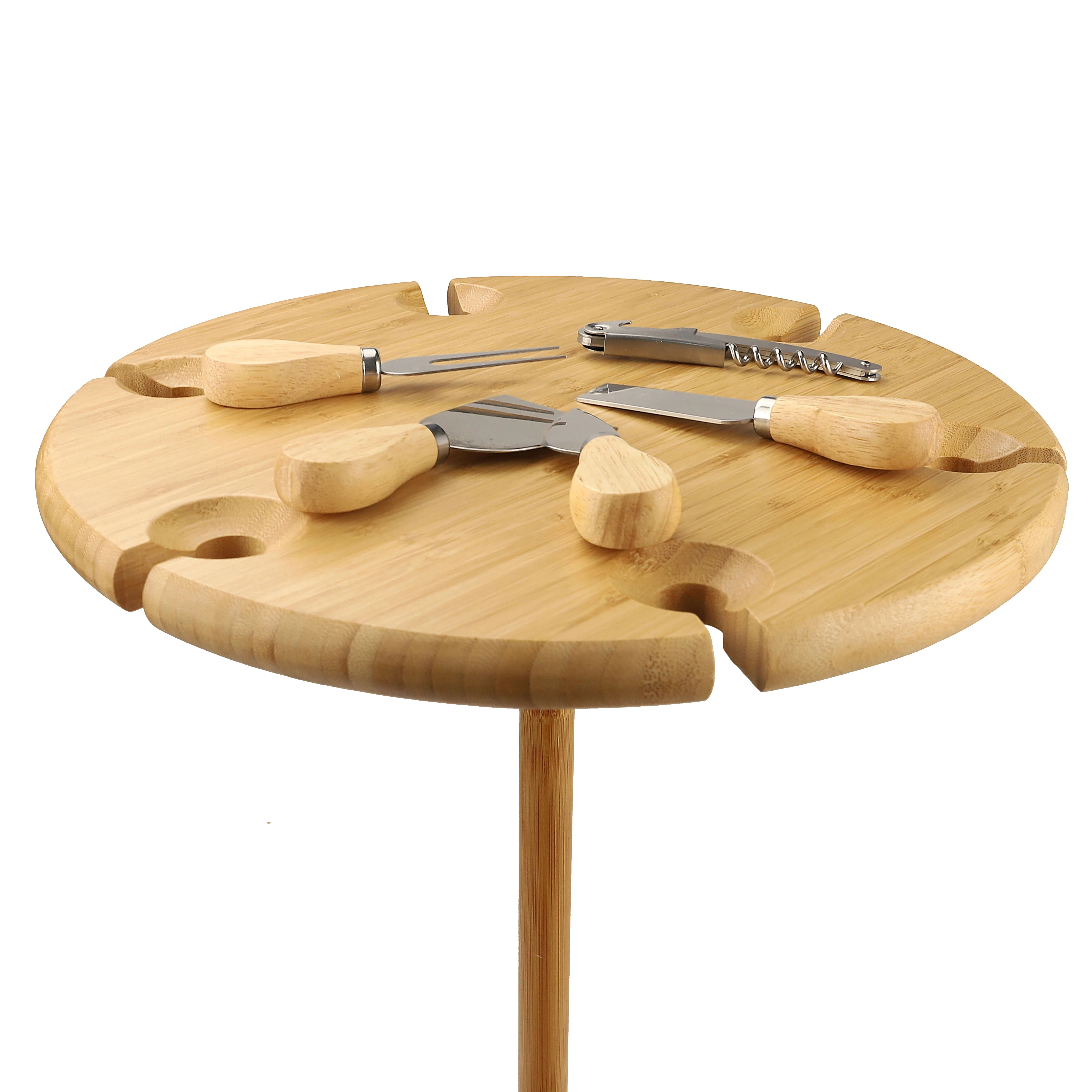 
Bamboo Portable Beach Table for Sand and Grass Outdoor Wine Table Set with Utensils and Wine Bottle Opener 