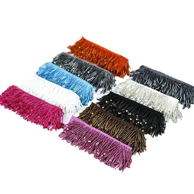 Wholesale Golden Hanging Stick  Embroidery Trim Lace Border Sequins Lace Trim Tassel Fringe Trim