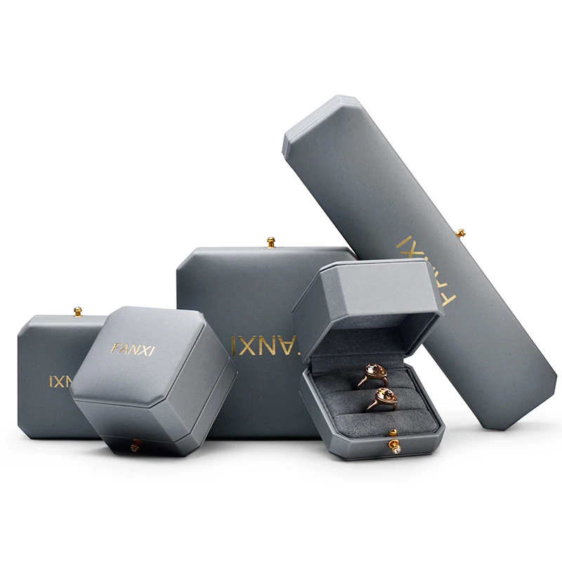 
New Arrival Octagonal shape Large Jewellery boxes Ring Earring Necklace Boxes light grey Pu leatherJewelry Packing Gift Box 
