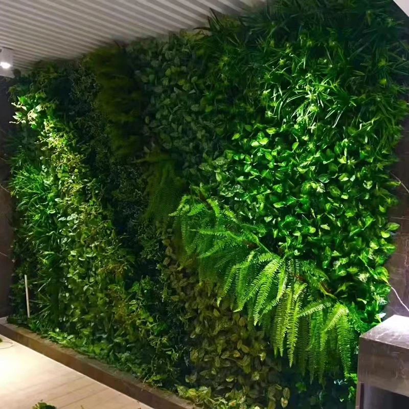 Customized Jungle Style Fake Vertical Plant Wall Hanging Faux Tropical Foliage Plants Artificial Green Grass Wall For Home Decor