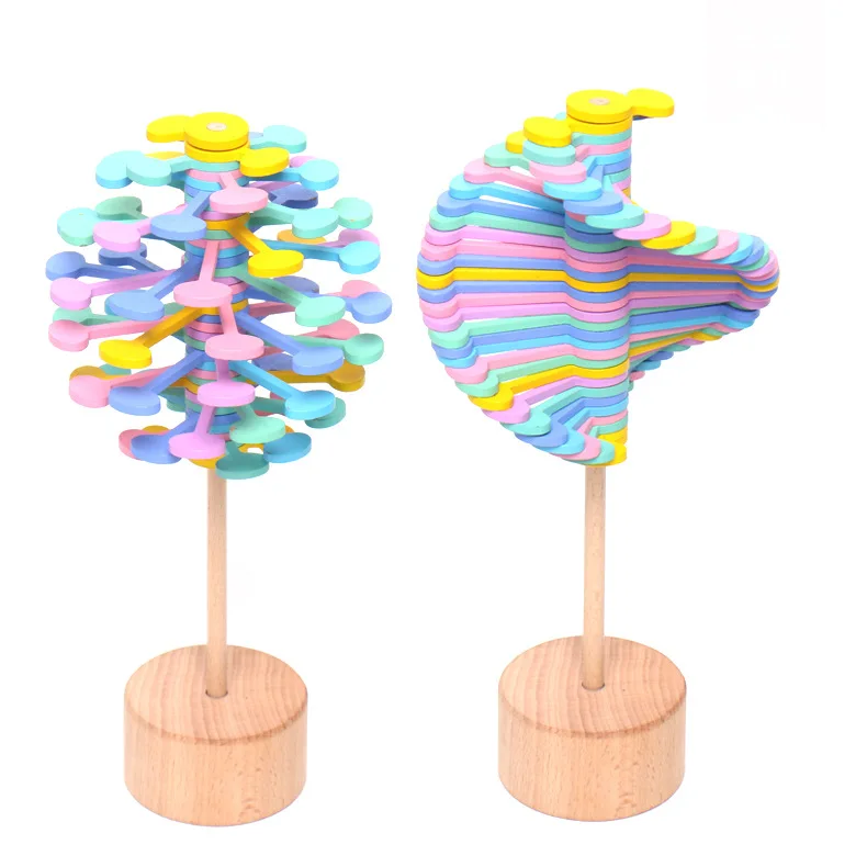 Creative Gift Montessori Wooden Educational Helicone Magic Wand Stress Relief Spin Lollipop Toy Decoration Wooden Toy Montessori