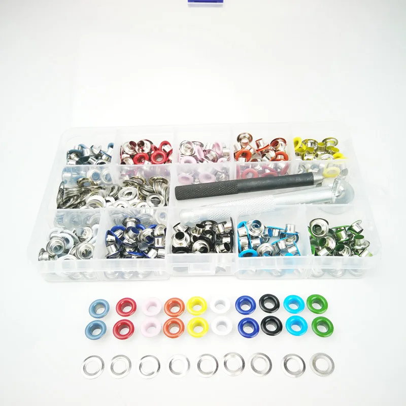 DIY Tool Eyelet Setter Kit Grommet Repair Punch Kit Grommet Installation Tool Kit 10 color 300 pcs set and  size 5mm eyelet