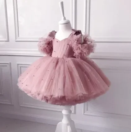 2022 Baby Christmas Dress Set Party Princess Birthday Costume Children Clothes Off Shoulder Pearls Kids Dresses For Girls