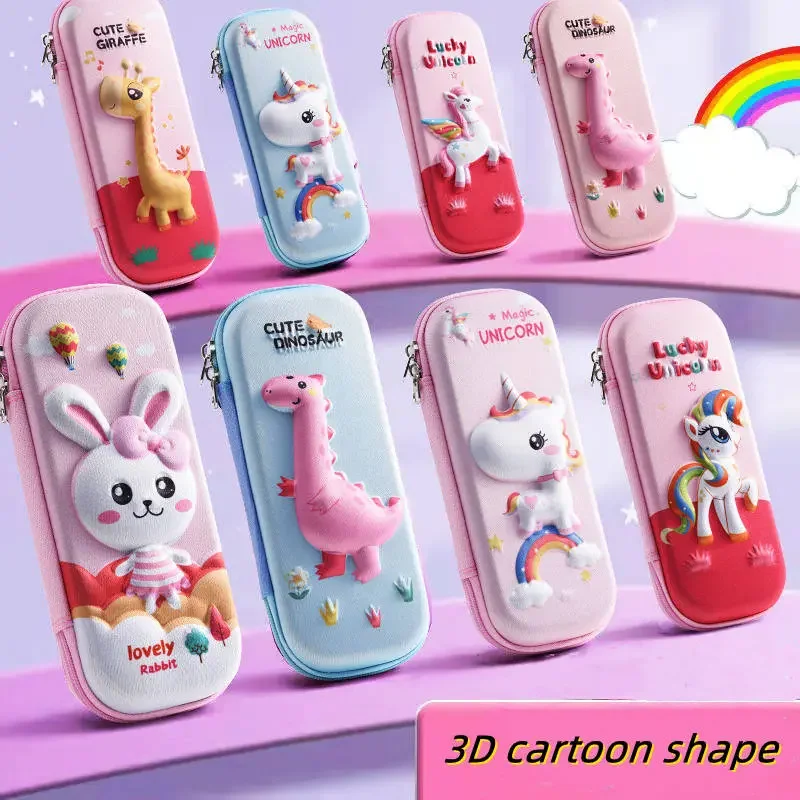 Wholesale Cartoon Kawaii Unicorn Animal 3D EVA Pen Bag Large Capacity Organizer Pouch Stationery Pencil Case for School Girl Boy