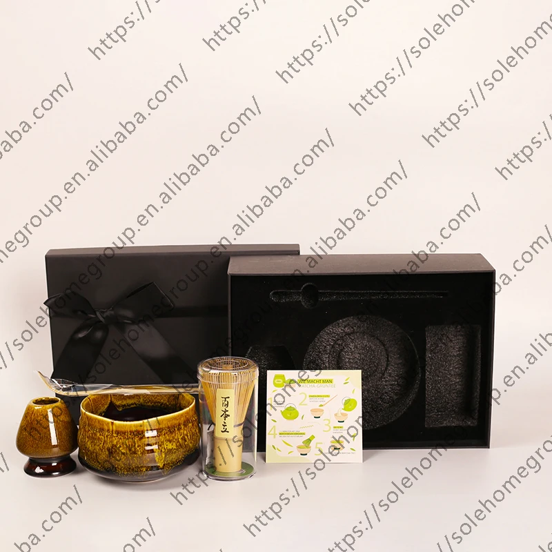 customized 4 color bamboo whisk set including whisk&holder&bowl&scoop matcha whisk gift case