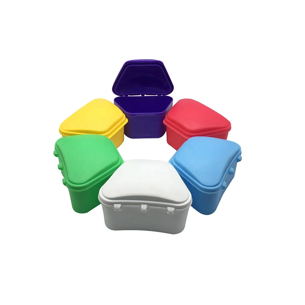 Custom plastic orthodontic denture cleaner box denture bath case uv denture case with mirror and basket