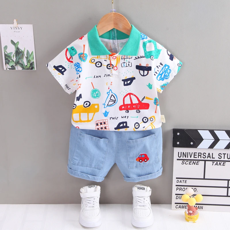 Summer hot selling baby kids clothes cartoon Car Print new fashion beautiful children clothes jeans pants