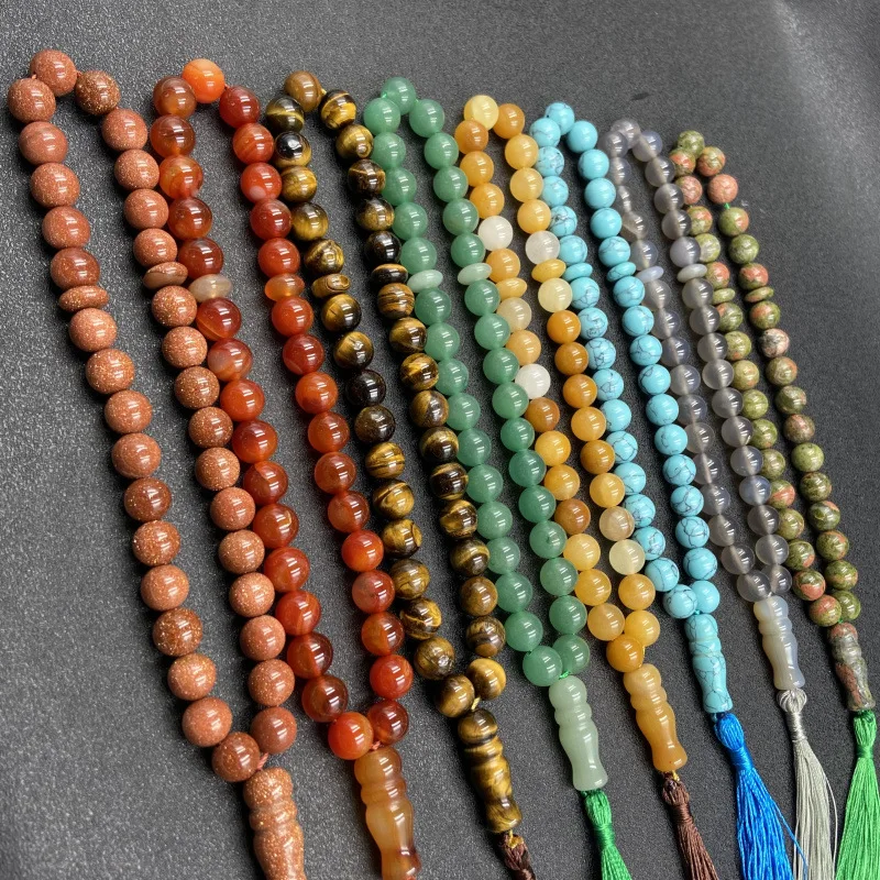 DIY Meditation Jewelry Handmade 8mm Natural Agate Stone Islamic Muslim Rosary Prayer Beaded Healing Crystals Men Bracelets